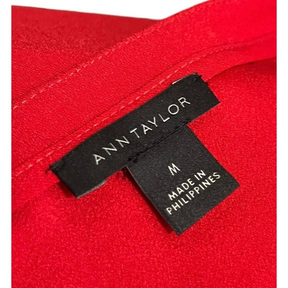 Medium Ann Taylor Short Sleeve Round Neck Blouse Red Pullover - Picture 10 of 10